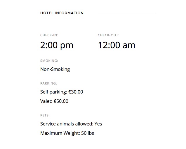hotel-information-block Artemis Light - Additional typography elements